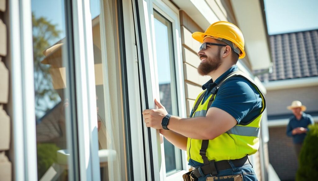 Selbständiger Fensterbauer bei der erfolgreichen Arbeit